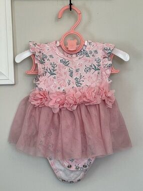 Nicole Miller New York Baby Girls Pink Floral One Piece Dress Size 3/6 Months
